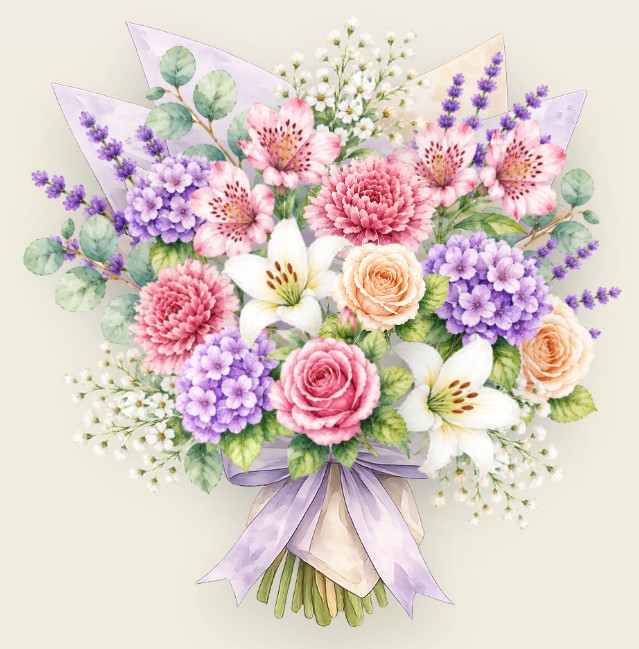 Group bouquet with flowers from many contributors